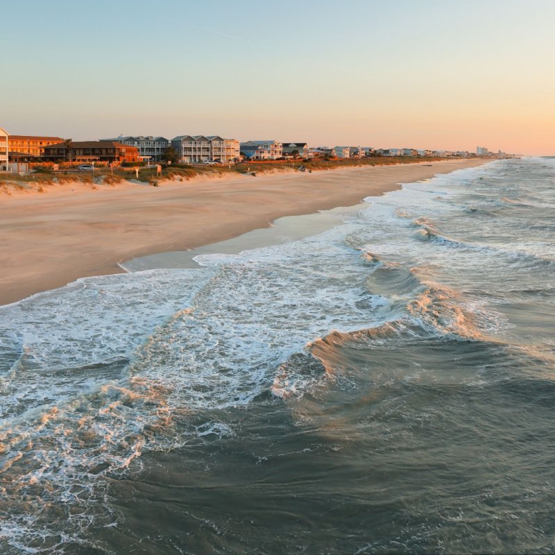 Beautiful sunrise over Kure Beach and North Carolina Beach