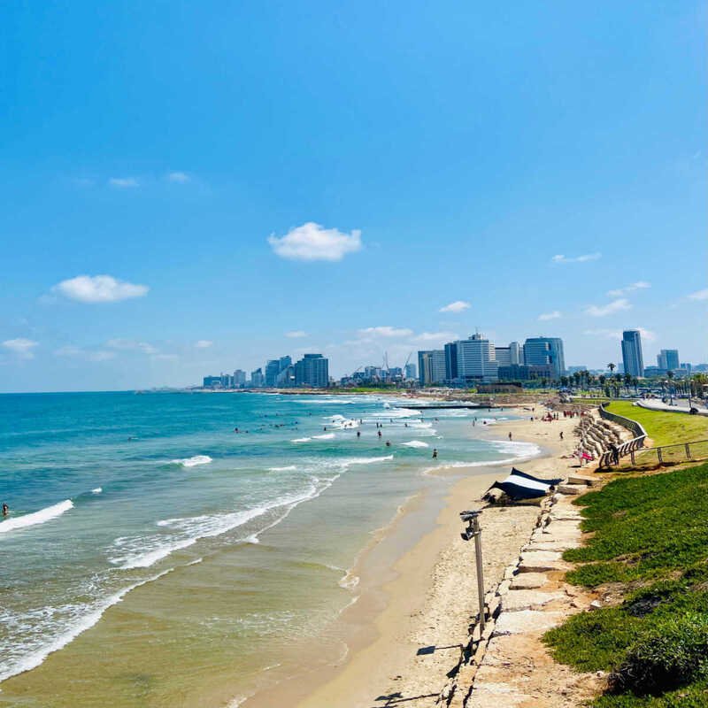 Beach In Tel Aviv, Israel, Seen From The Old Port Of Jaffa