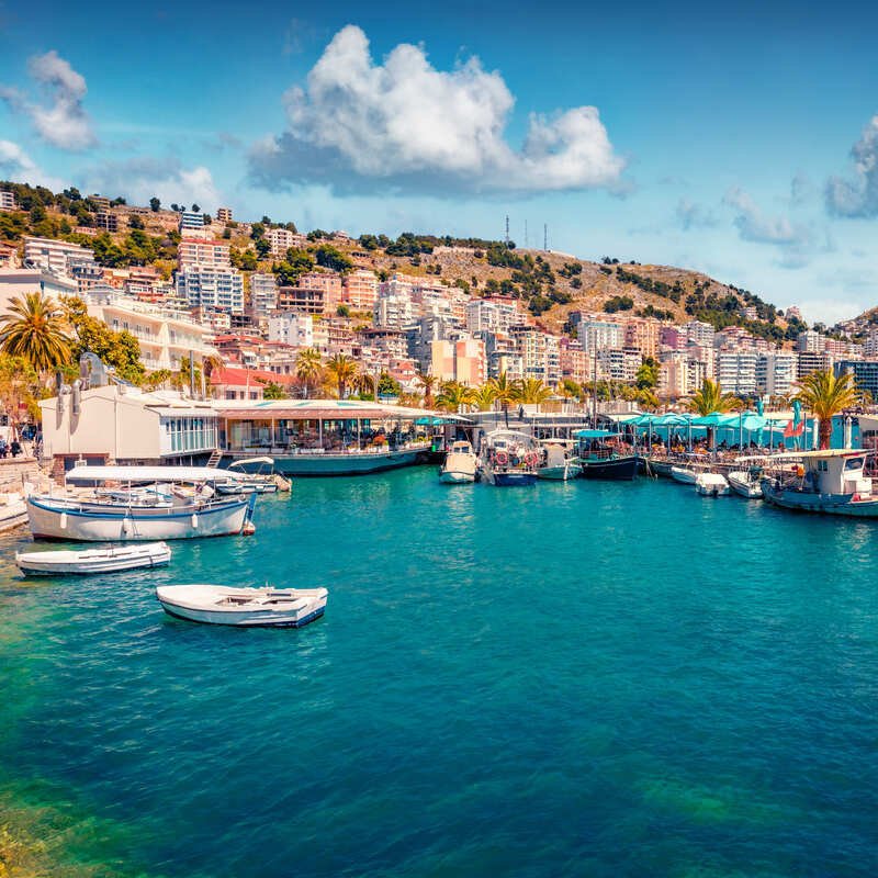 Port Area In Sarande, Albania, Albanian Riviera, Southeastern Europe, Mediterranean Sea