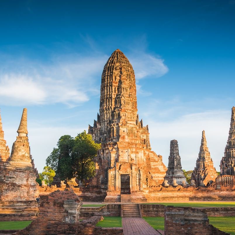 Ayutthaya temple with blue sky in the background