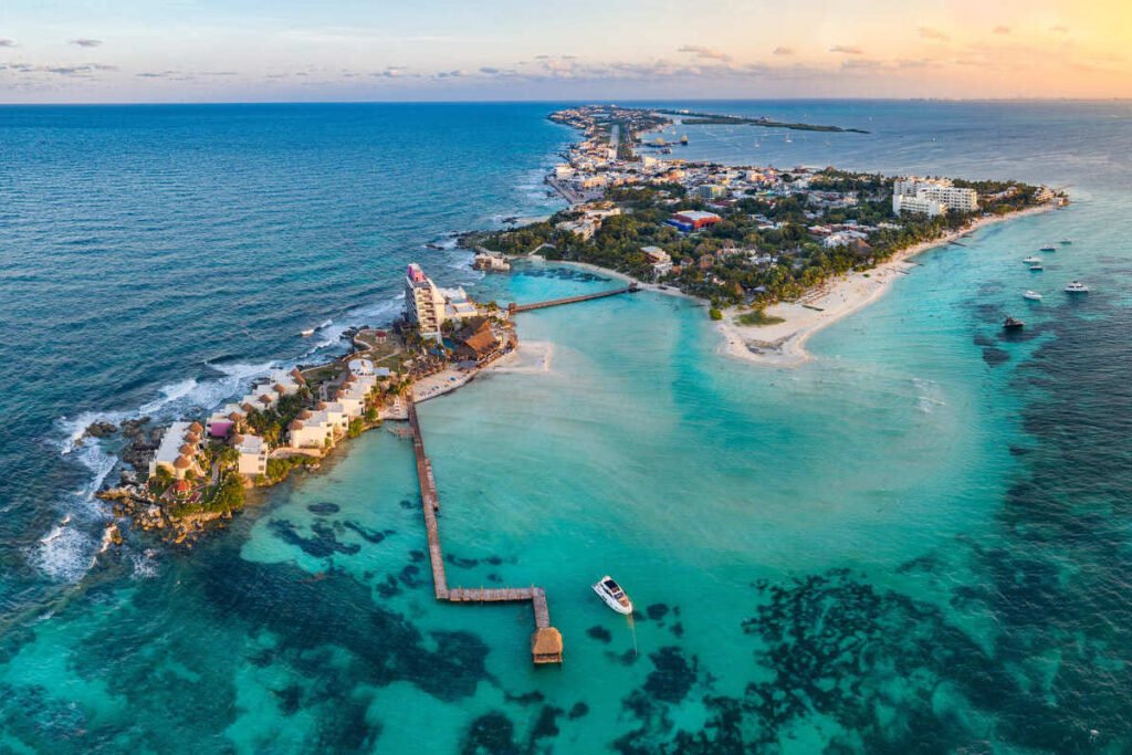 Aerial View Of Isla Mujeres In The Mexican Caribbean, Mexico