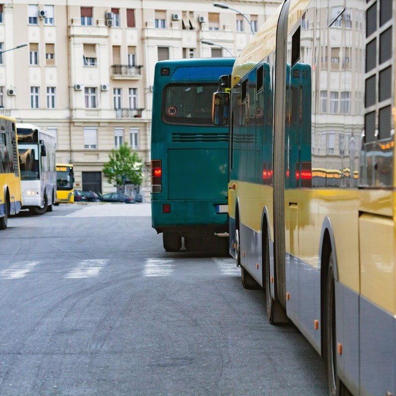 Public Buses Stuck In Traffic In Belgrade, Serbia