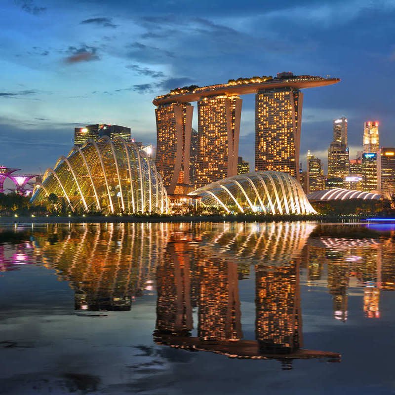 Modern Marina Of The City State Of Singapore Lit Up At Night, Asia