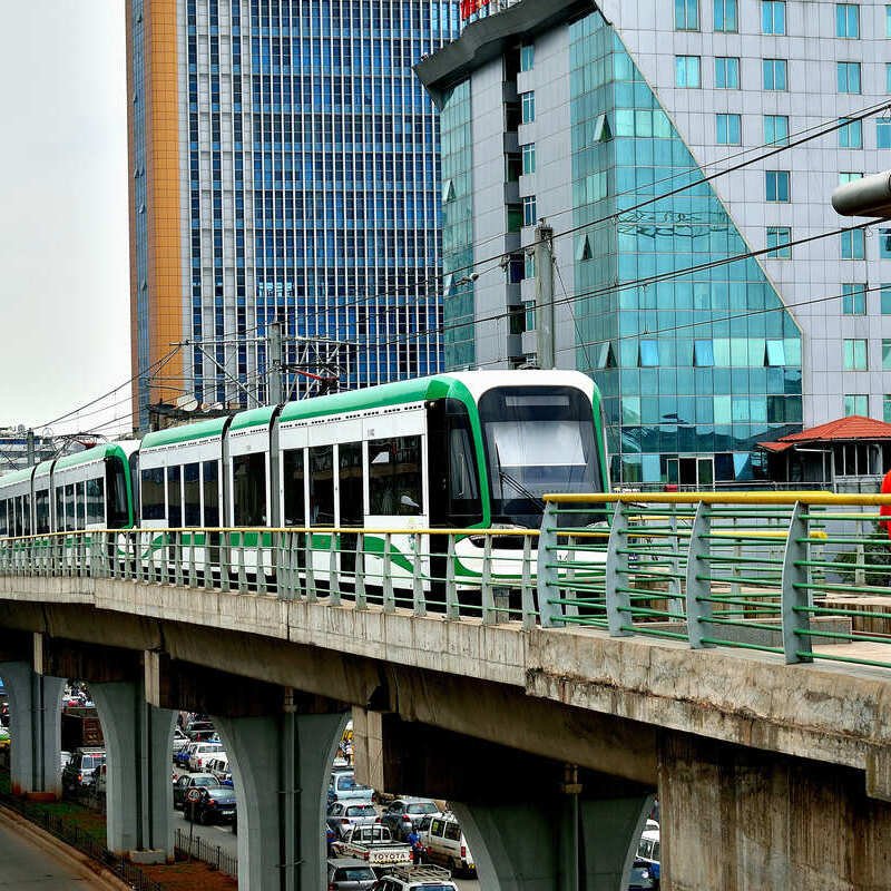 Urban Tram Or Metro Through The Streets Of Addis Ababa, Capital City Of Ethiopia