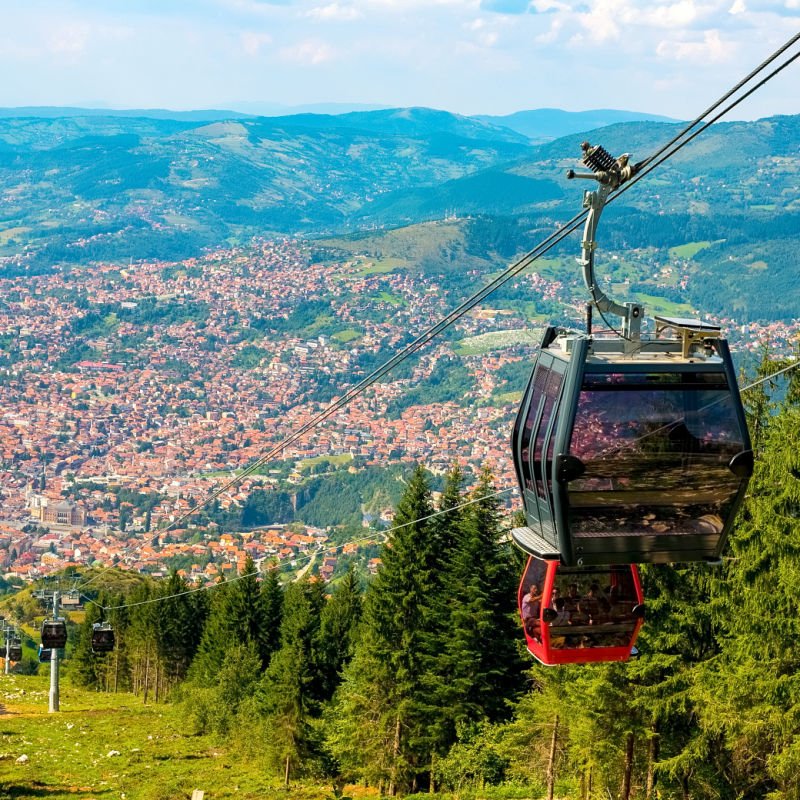 cable car going down a mountain