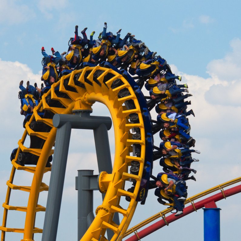 people on a roller coaster