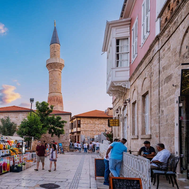 The Broken Minaret Mosque In Kaleici Old Town, Antalya, Turkiye, On The East Mediterranean Sea