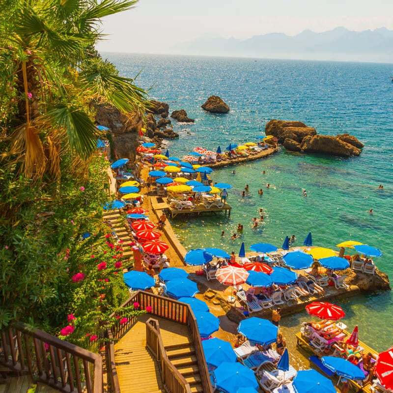 Mermerli Plaji Beach In Antalya, Old City Harbour, Turkey, Mediterranean Coast