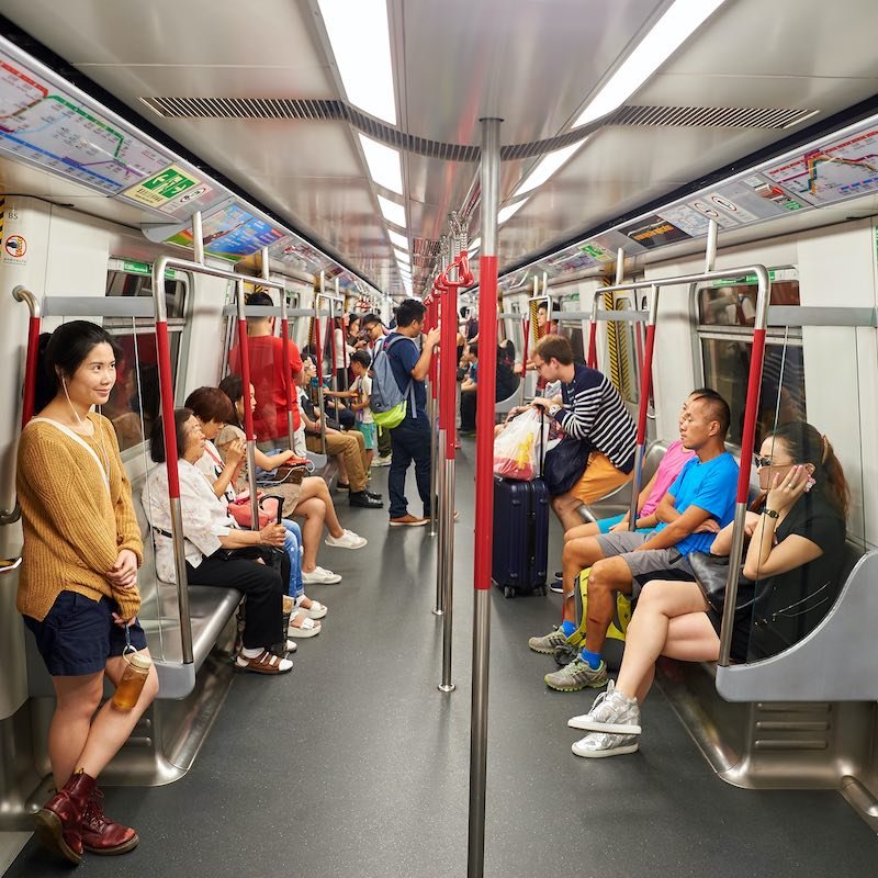 passengers inside subway train in Hong Kong