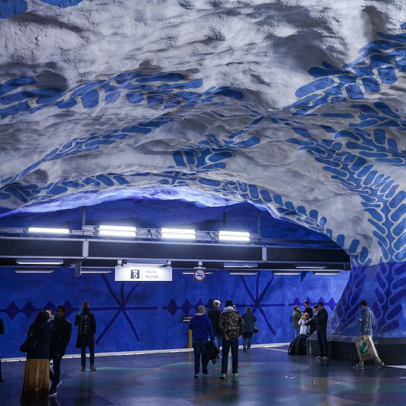 People walking in T-Centralen station in Stockholm.