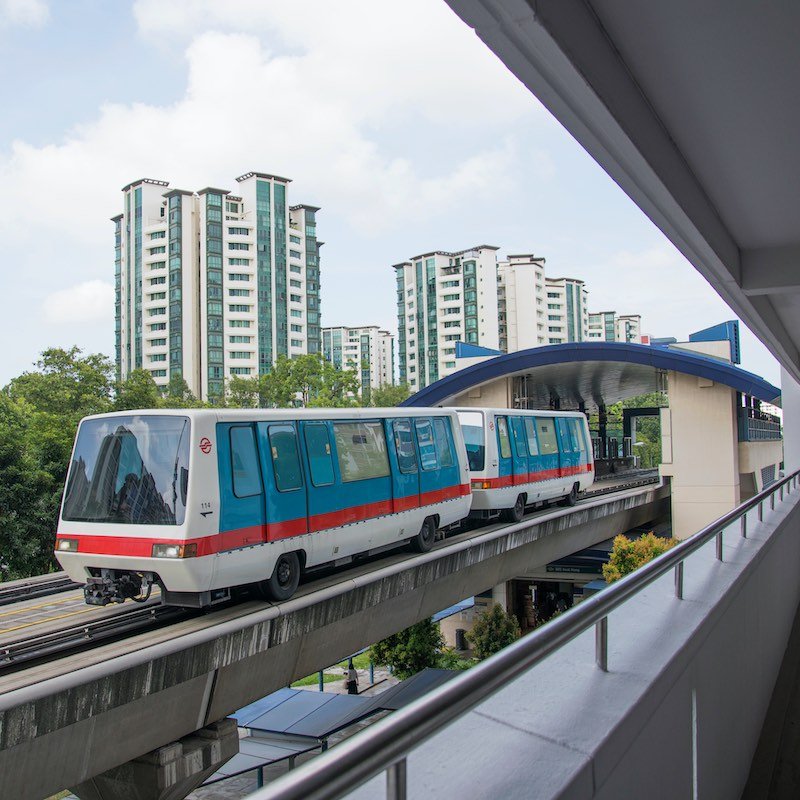 Self Driving Light Rapid Transit LRT on elevated tracks in Singapore