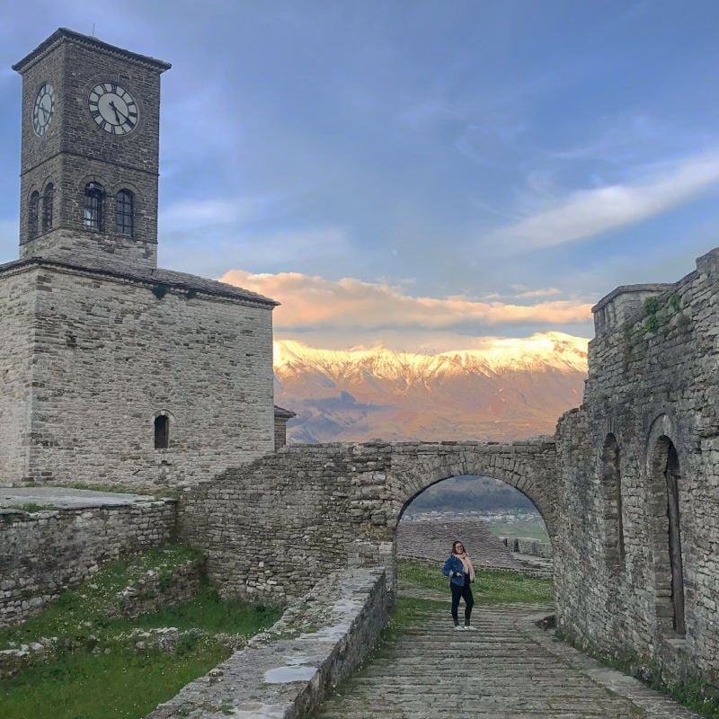 woman standing in Gjirokaster
 castle Albania 