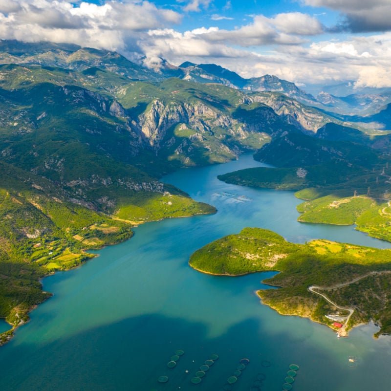 blue lakes and mountains in Albania