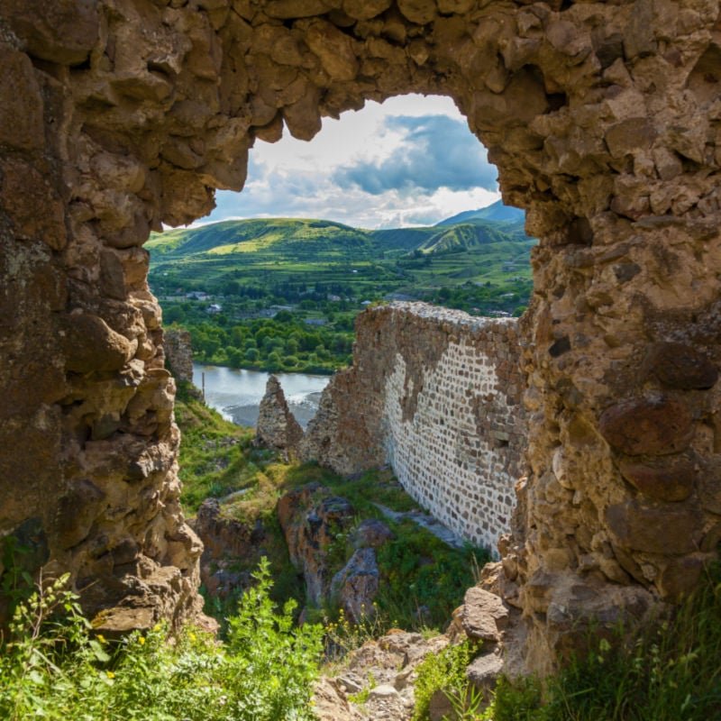 Atskuri Fortress Ruins, Georgia, view from the fortress to the valley