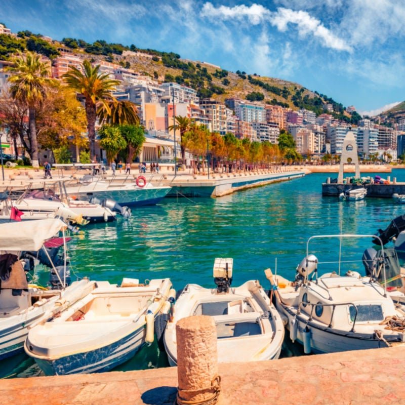 colorful fishing boats saranda albania  