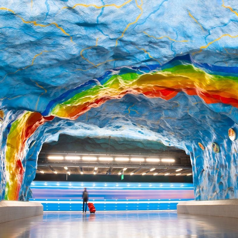 Passenger waiting for train in beautiful subway station in Stockholm