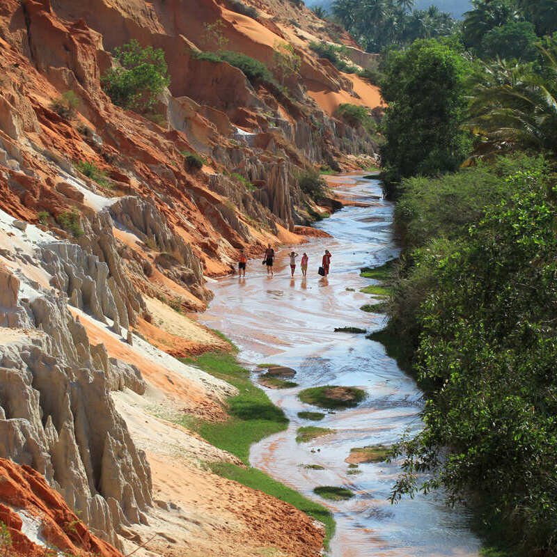 A Group Of Friends Walking The Fairy Stream In Mui Ne, Mui Ne Phan Thiet Province, Southern Vietnam, Southeast Asia