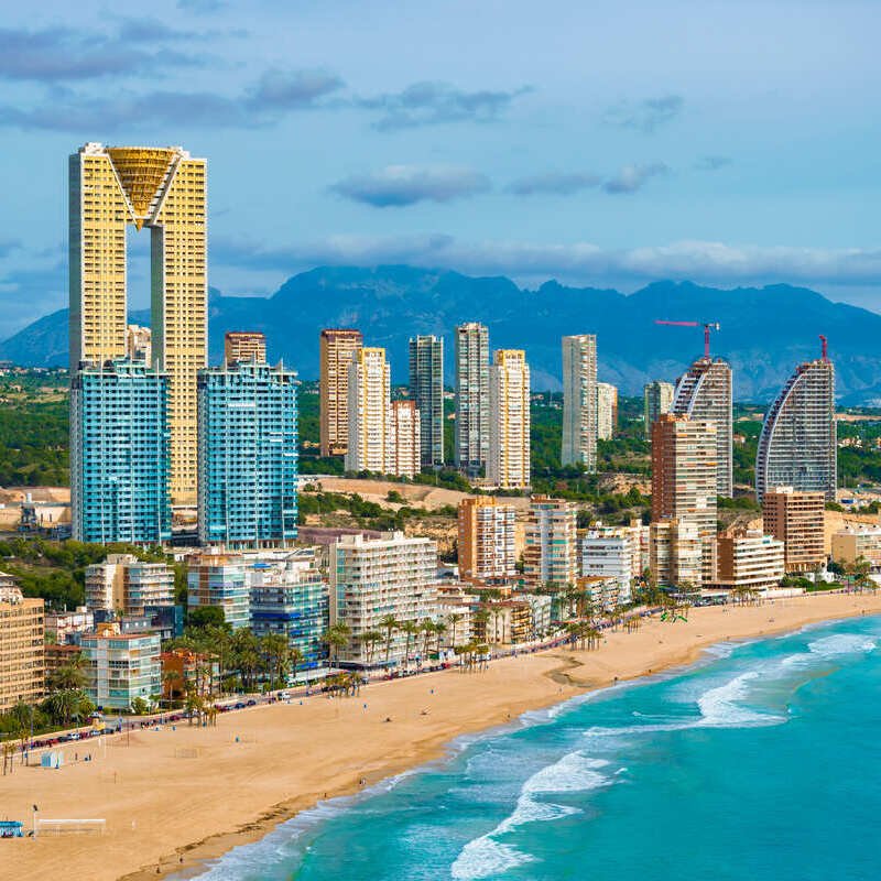 Modern Coastline Of Benidorm, On The Costa Blanca Of Spain, Southern Europe