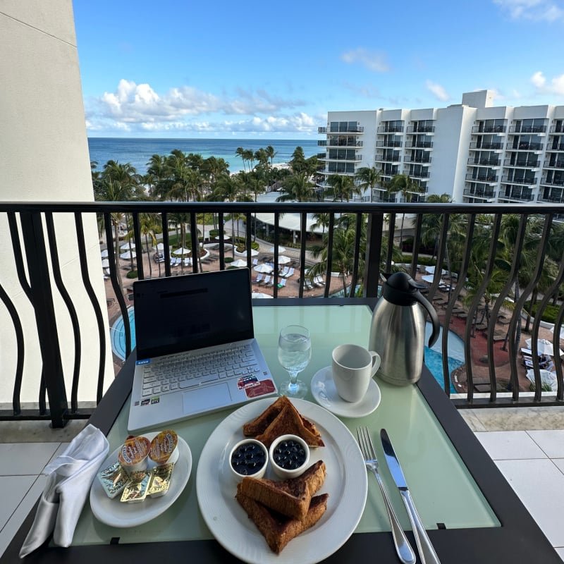 Breakfast on the balcony at aruba marriott resort