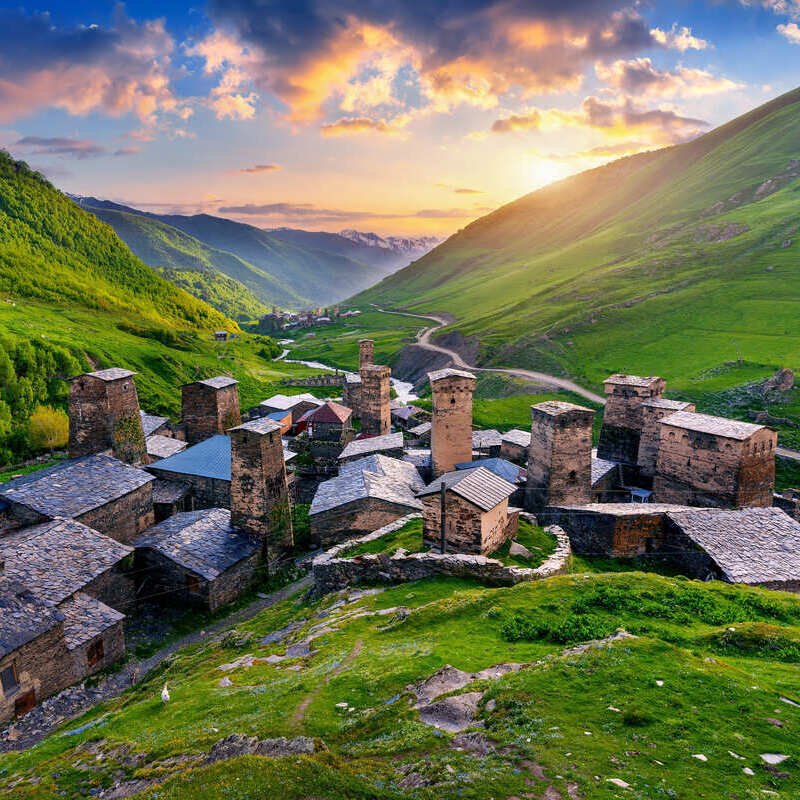 Ushguli Village Dotted With Medieval Historical Towers In Northern Georgia, Caucasus, Eastern Europe