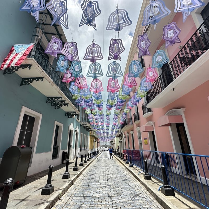 Old San Juan street with cool design above street