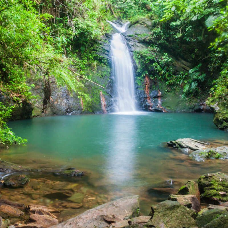 A Beautiful Waterfall In The Belizean Jungle, Belize, Central America