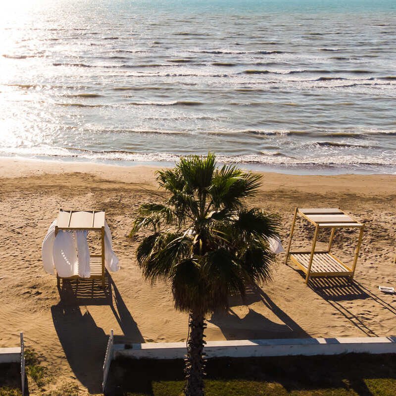 Aerial View Of A Beach In Durres, Central Albania, A Port On The Mediterranean Sea, South Eastern Europe, Balkan Peninsula