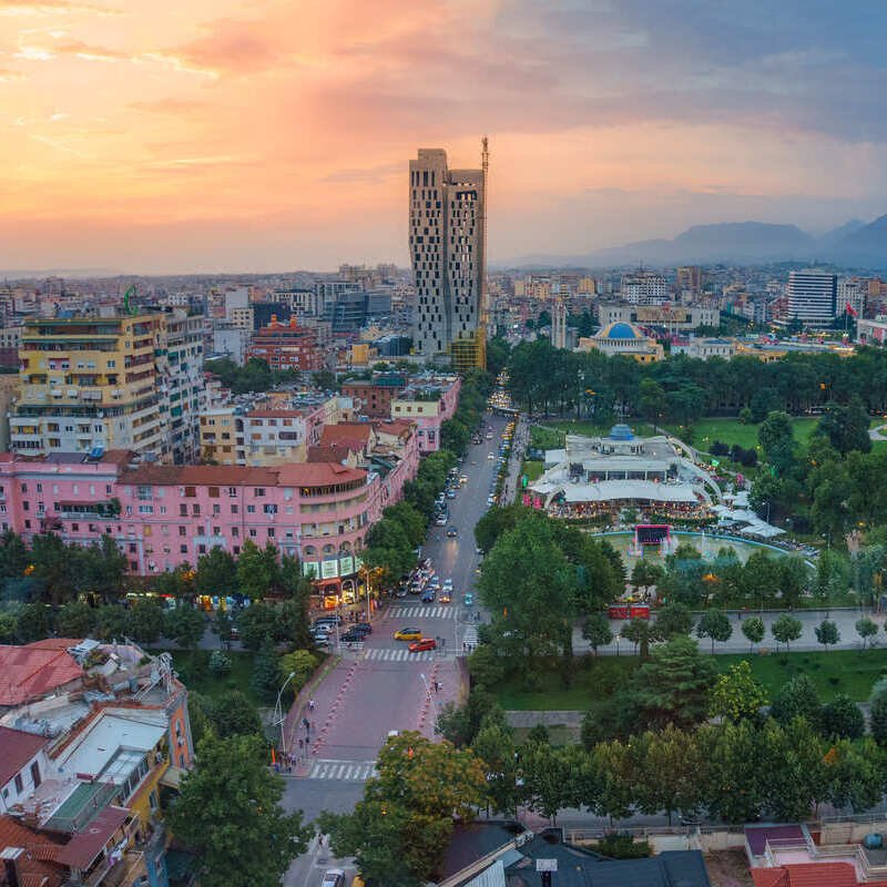 Aerial View Of Tirana, Albania, Balkan Peninsula In Southeastern Europe