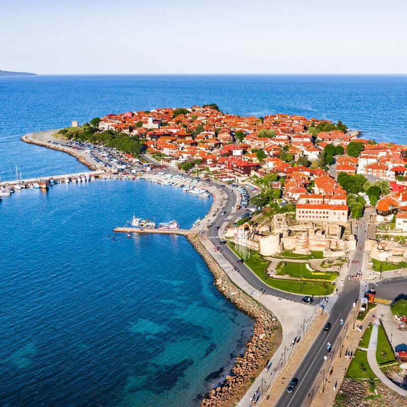 Aerial View Of Nessabar, Previously The Ancient Roman City Of Messambria, On The Black Seat Coast Of Bulgaria, Balkan Peninsula, Eastern Europe