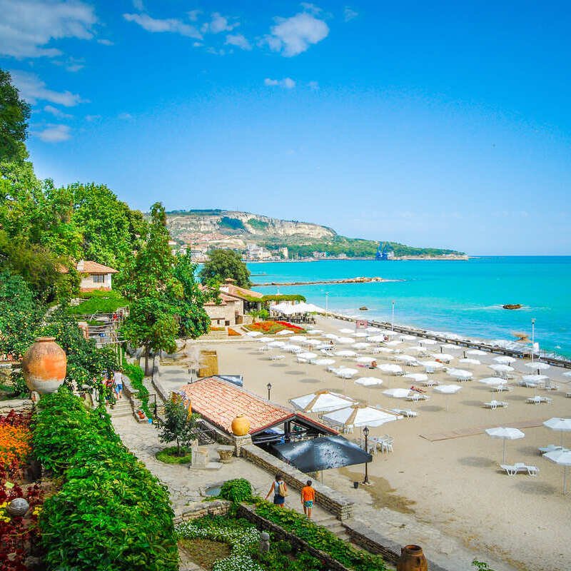 A Sand Stretch Of Beach In Sunny Beach, A Seaside Resort In Bulgaria Bounded By The Black Sea, South Eastern Europe, Eastern Balkan