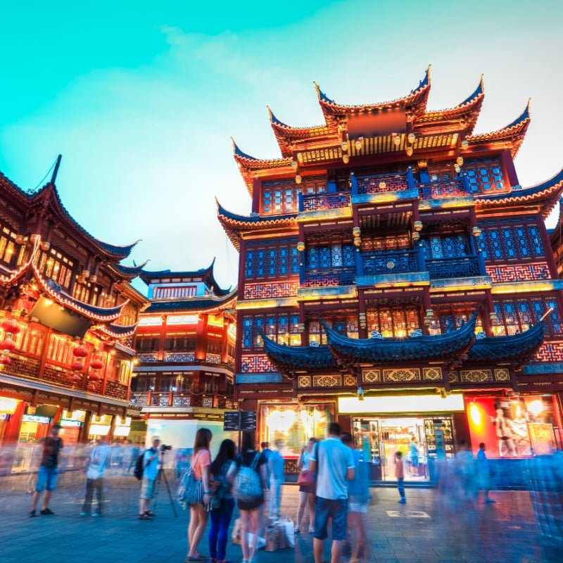 Shanghai yuyuan garden in nightfall,China