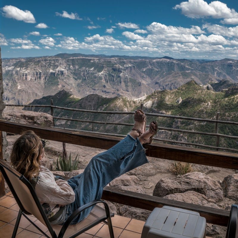 tourist overlooking copper canyon in Mexico 