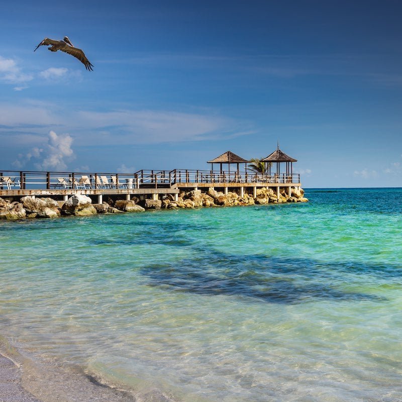 View Of Beautiful Beach And Pier In Montego Bay, Jamaica, Caribbean 