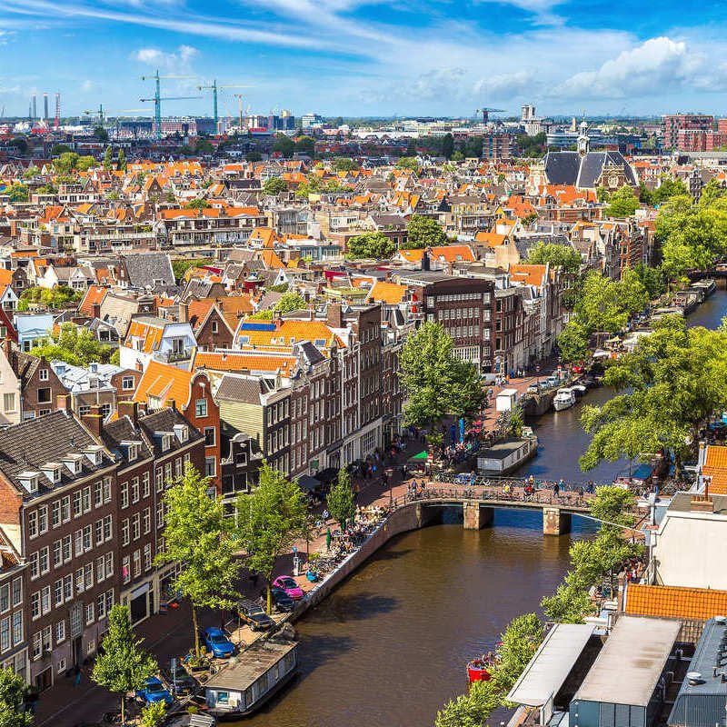 Aerial View Of The Canal City Of Amsterdam, National Capital Of The Netherlands, Europe