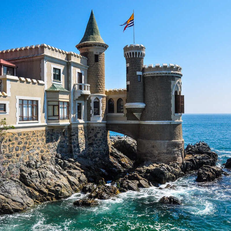 Wulff Castle Pictured On The Shores Of The Pacific Ocean, Vina del Mar, Chile, South America