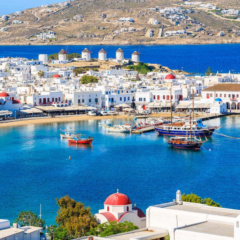 View Of Mykonos, An Island In The Aegean Sea, Greece, Mediterranean Europe