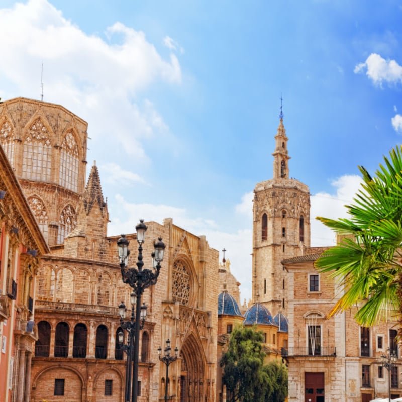 Square of Saint Mary's and Valencia Cathedral Temple in old town.Spain copy