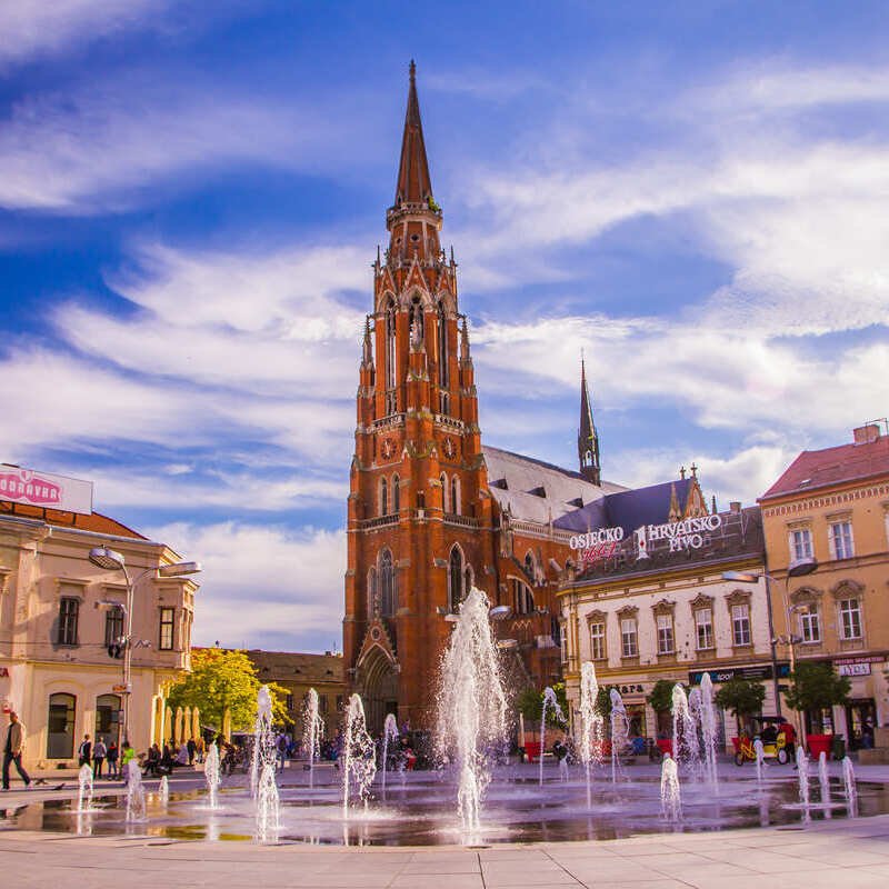 The Neogothic Cathedral In Osijek, Capital Of Slavonia, A Region In Croatia, Central Europe