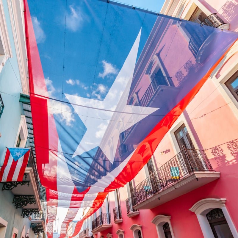 puerto rico flag in colorful street