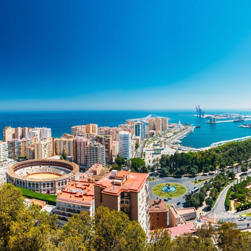 aerial view of Malaga, Spain