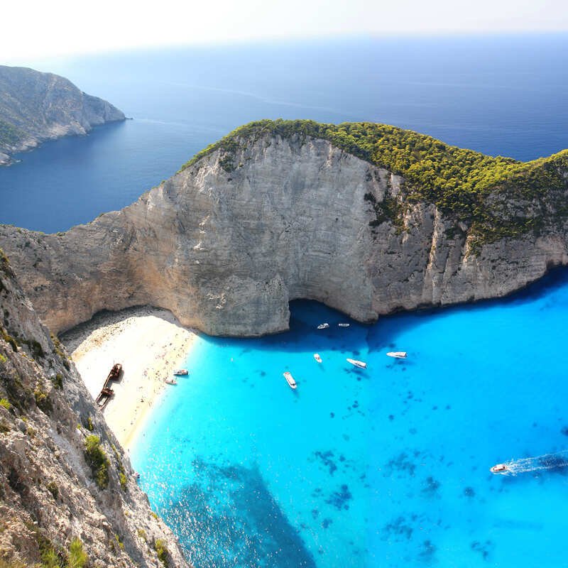 View Of Navagio Shipwreck Beach In Zante, Zakynthos, Ionian Sea, Mediterranean, Greece, South Eastern Europe